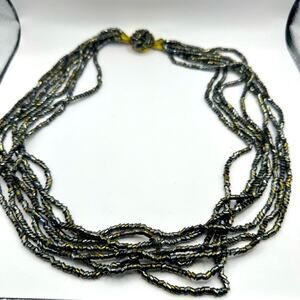 Unbranded Black Multi 7 Strand Beaded Knot Necklace Irridesent